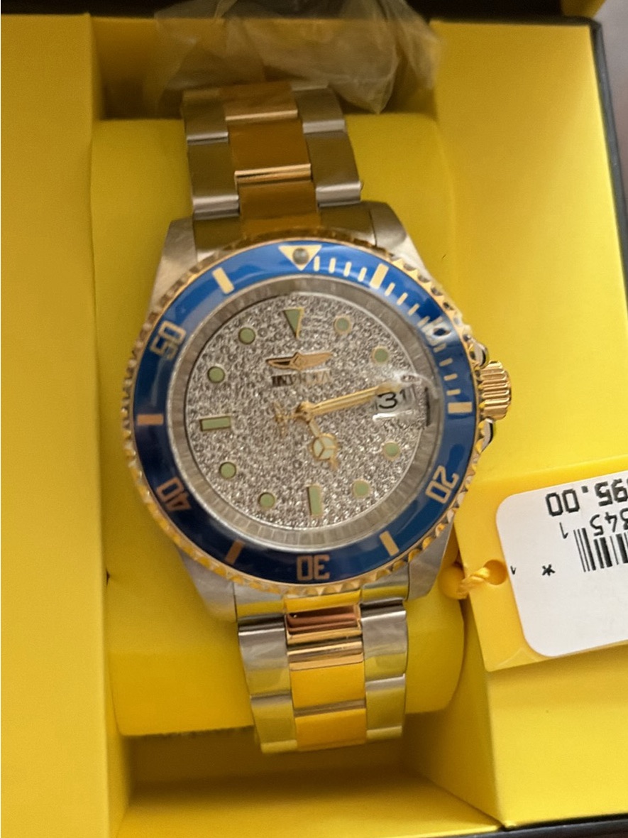 Invicta Pro Diver Automatic Gold And Blue Bezel Mens Bracelet Watch